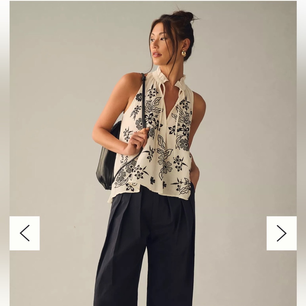 ANTHRO Tavi embroidered tank blouse with tie front, swing style by Pilcro NEW - Picture 15 of 16